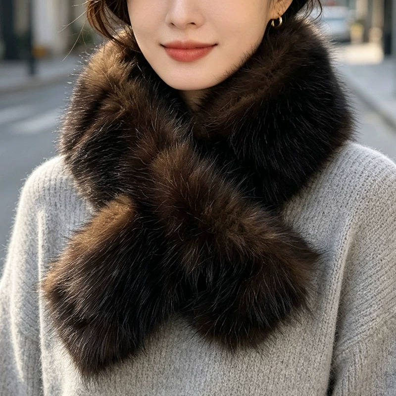 Faux Sable Fur Collar Scarf