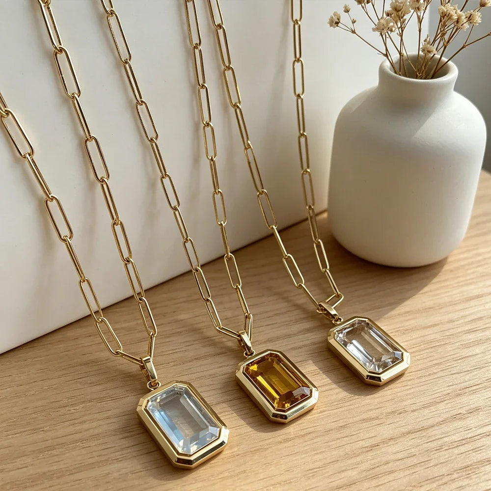 Emerald-Cut Crystal Pendant Necklace