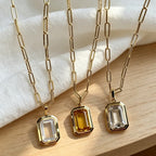 Emerald-Cut Crystal Pendant Necklace