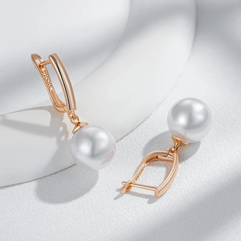 Rose Gold-Tone Imitation Pearl Drop Earrings