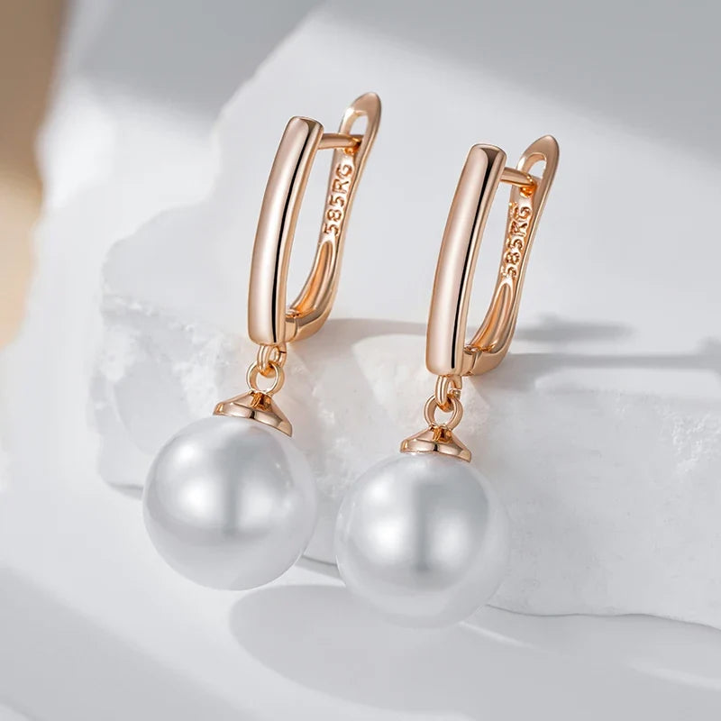 Rose Gold-Tone Imitation Pearl Drop Earrings