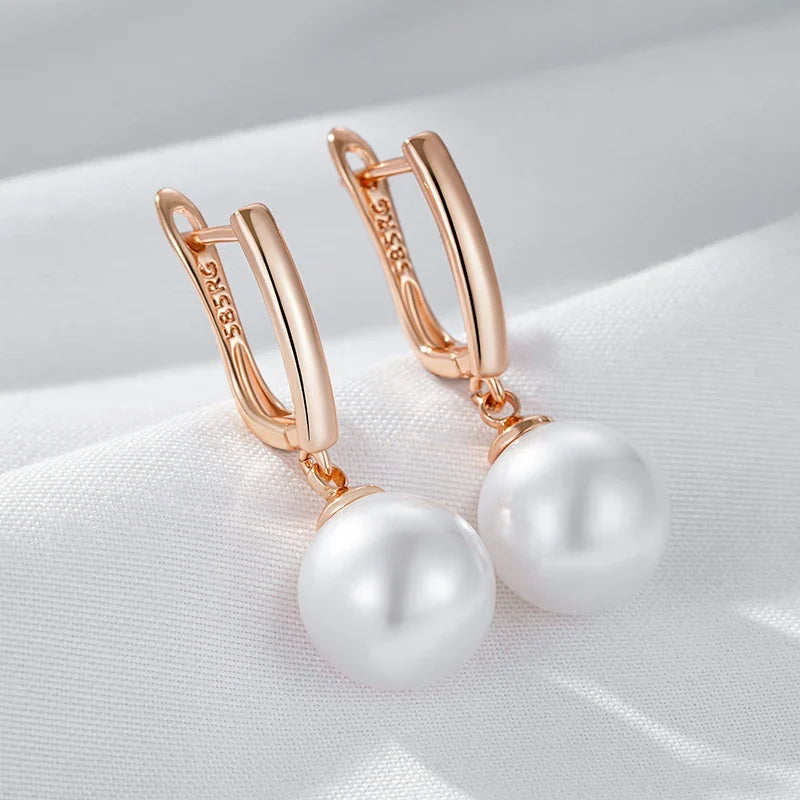 Rose Gold-Tone Imitation Pearl Drop Earrings