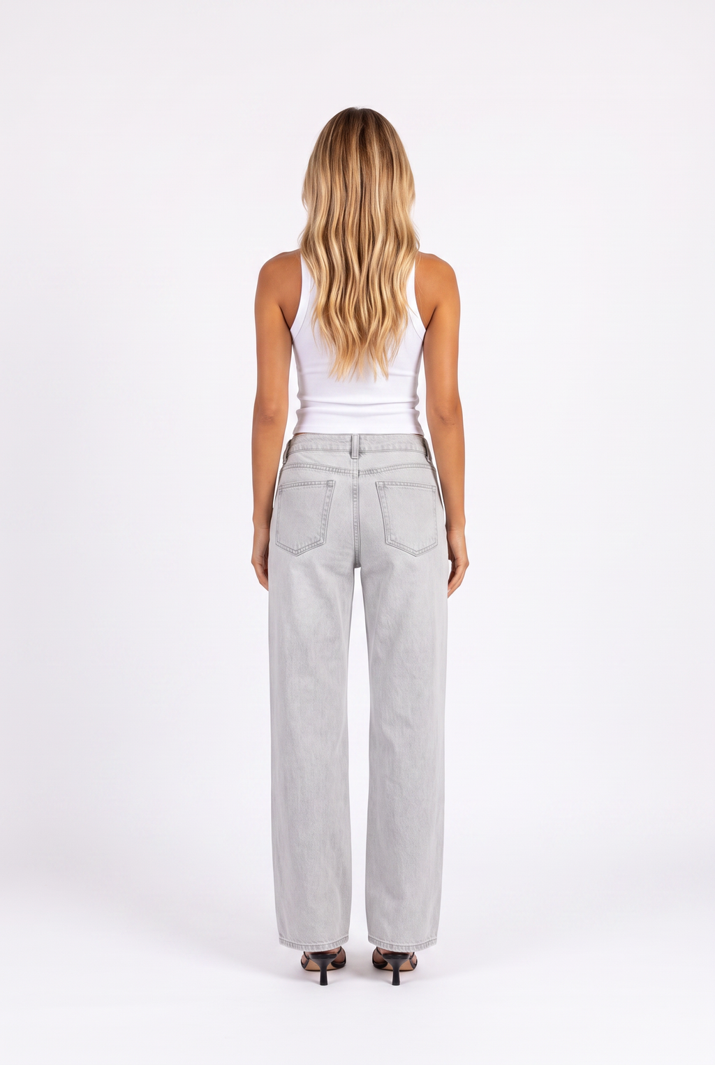 Grey wash low-rise wide-leg jeans — back