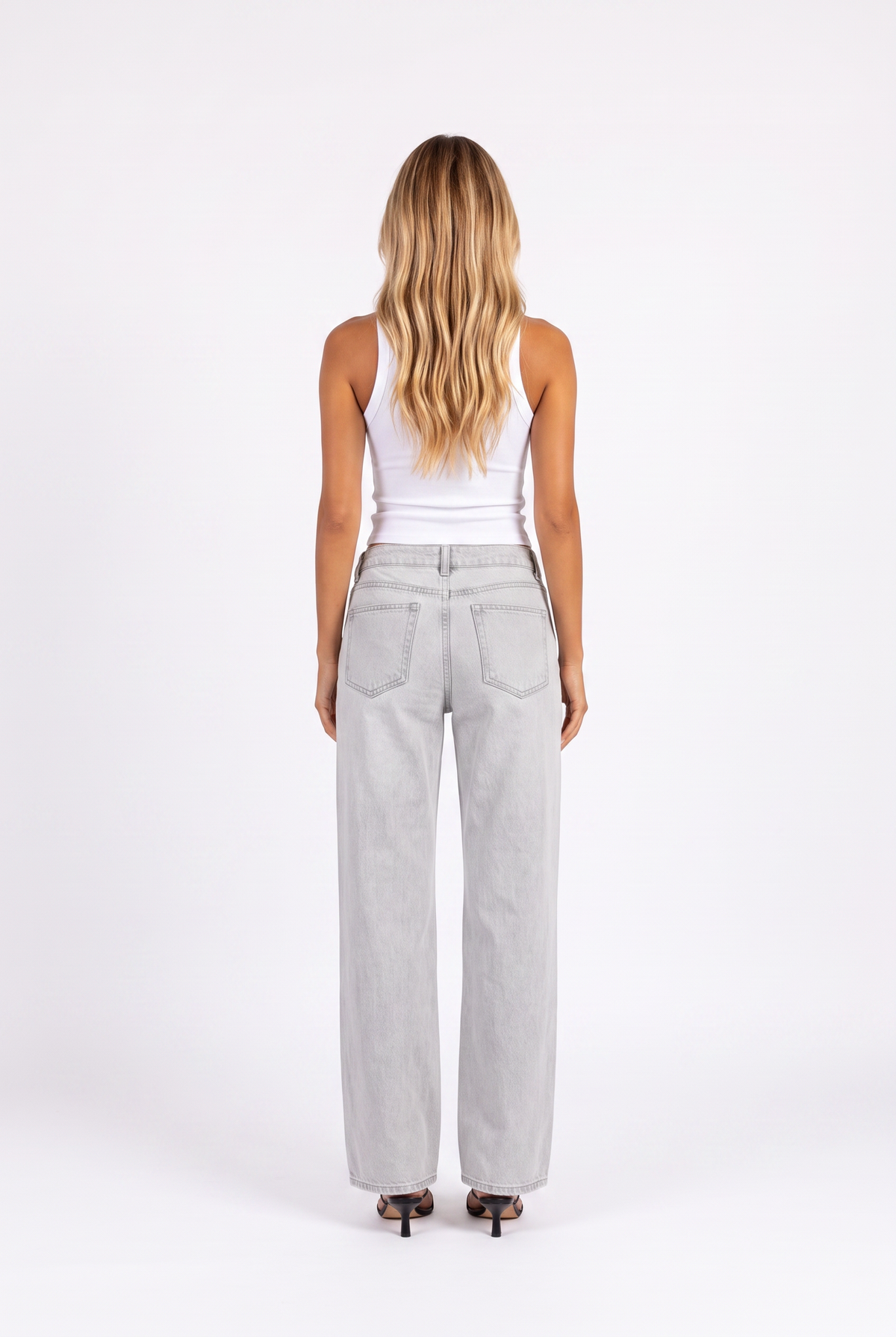 Grey wash low-rise wide-leg jeans — back