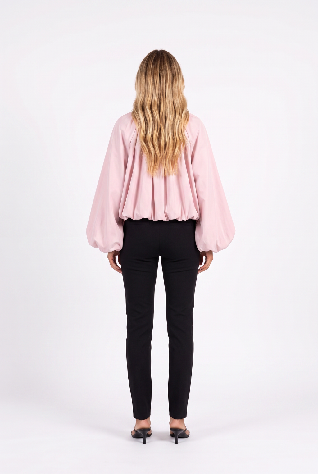 Pale pink balloon-sleeve zip jacket — back