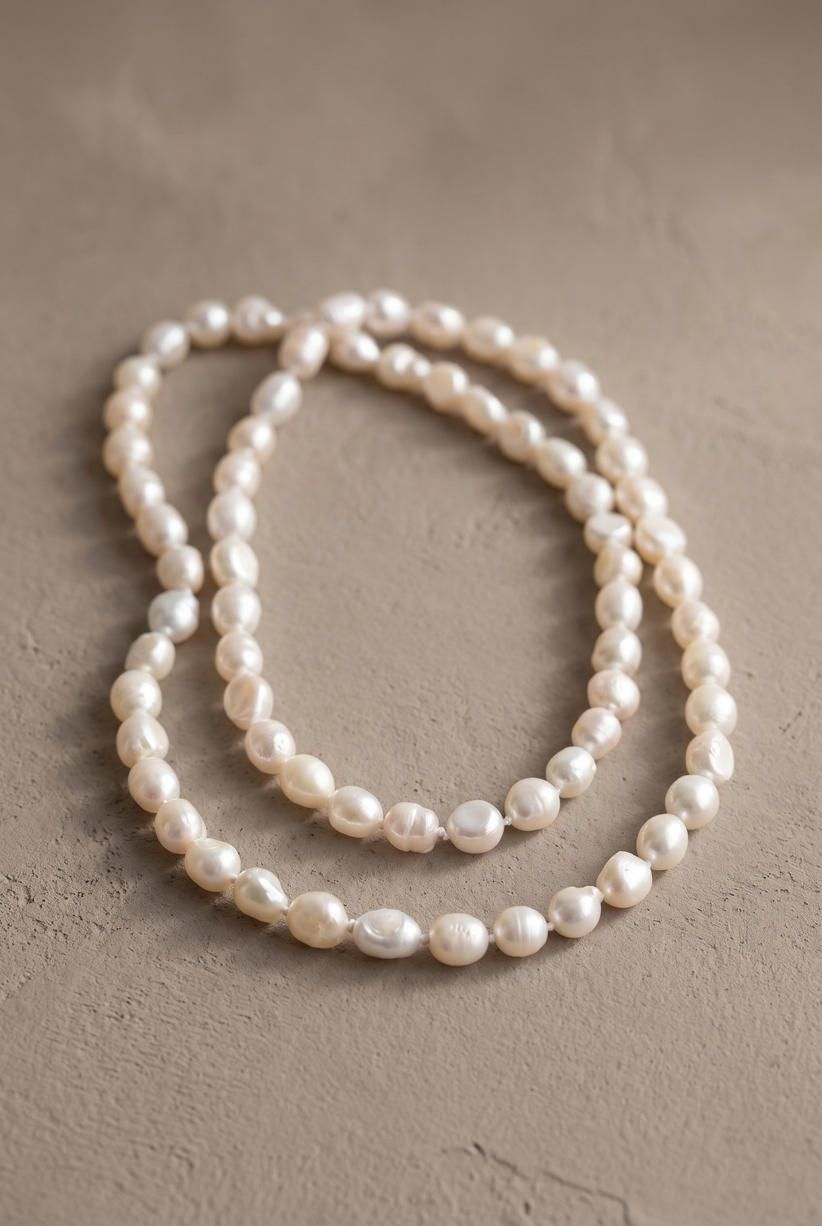 DropIQ long knotted white baroque pearl strand