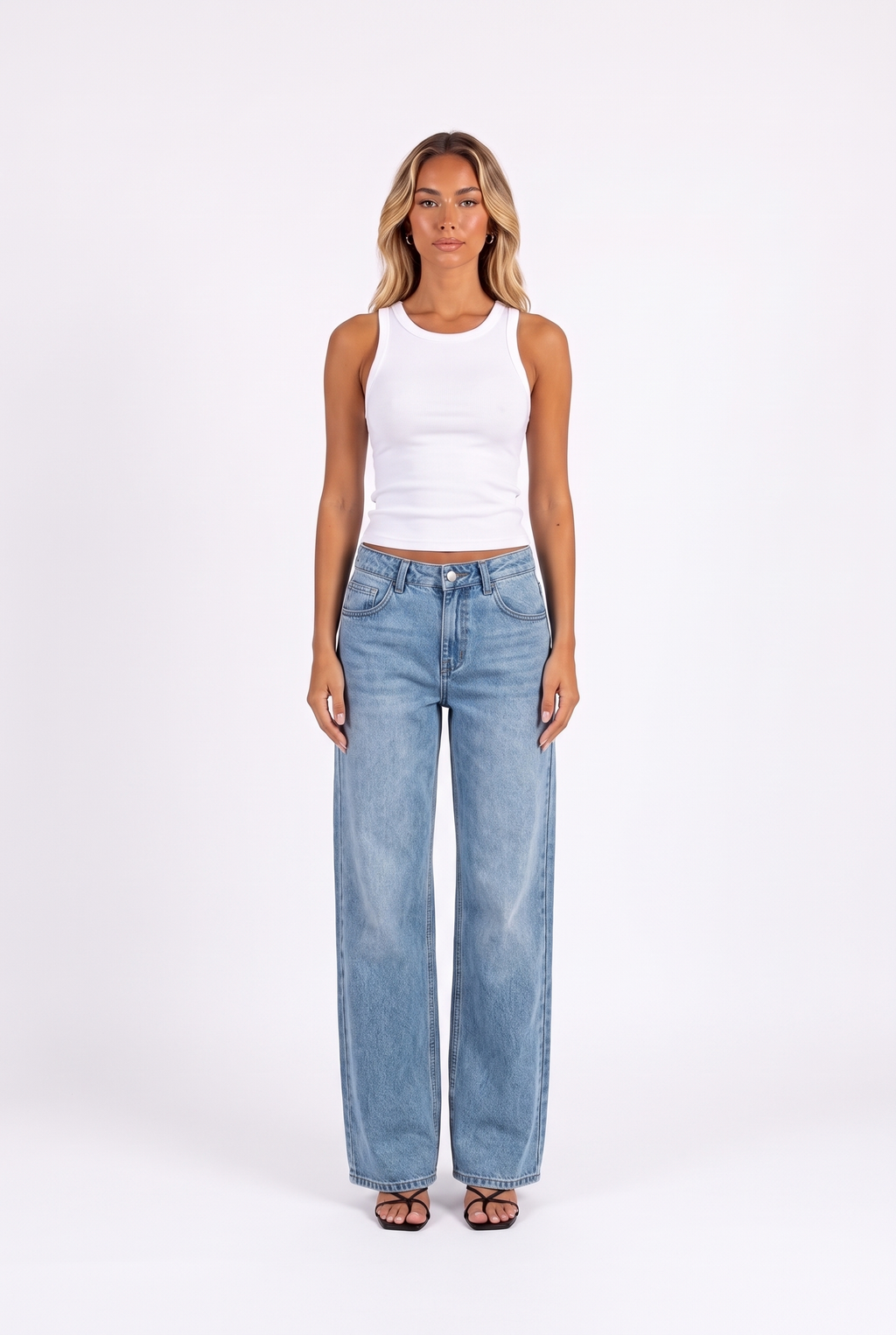 Low-rise wide-leg jeans in Blue — front
