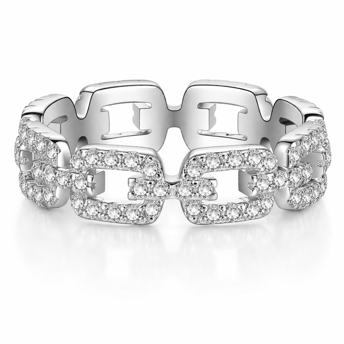 Iced Moissanite Link Ring