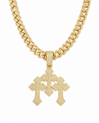 Triple Cross Iced Pendant Gold