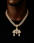 Triple Cross Iced Pendant Gold