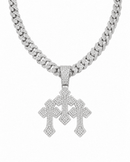 Triple Cross Iced Pendant Silver